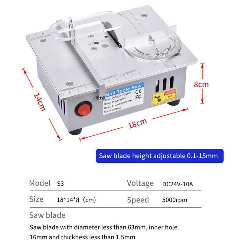 Mini Table Saw Woodworking Electric Bench Saw DIY Hobby Model Crafts Cutting Tool 96W Electric Desktop Saws