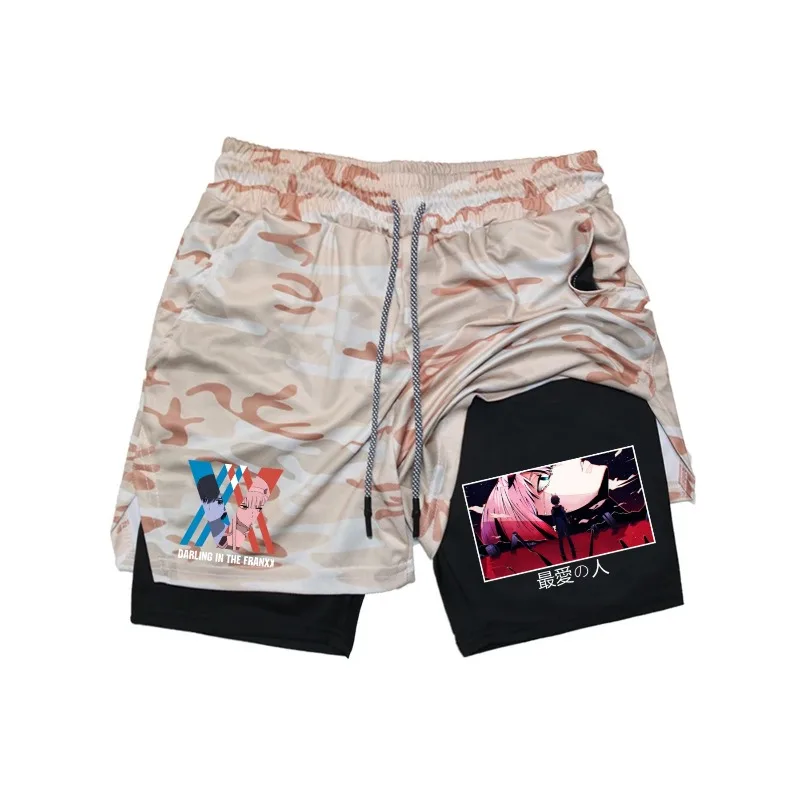 Zero Two 2in1 Pantaloncini da corsa Palestra da uomo Allenamento fitness Pantaloni corti ad asciugatura rapida Uomo Sport all'aria aperta Jogging Bermuda con tasca incorporata