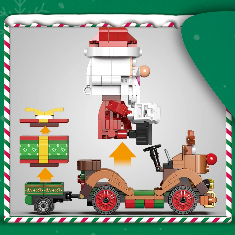 390pcs Kerst Bouwstenen Zelf-monteren Kerst Herten Winkelwagen Kerstman Muziekdoos Bricks Speelgoed voor Kinderen verjaardagscadeautjes