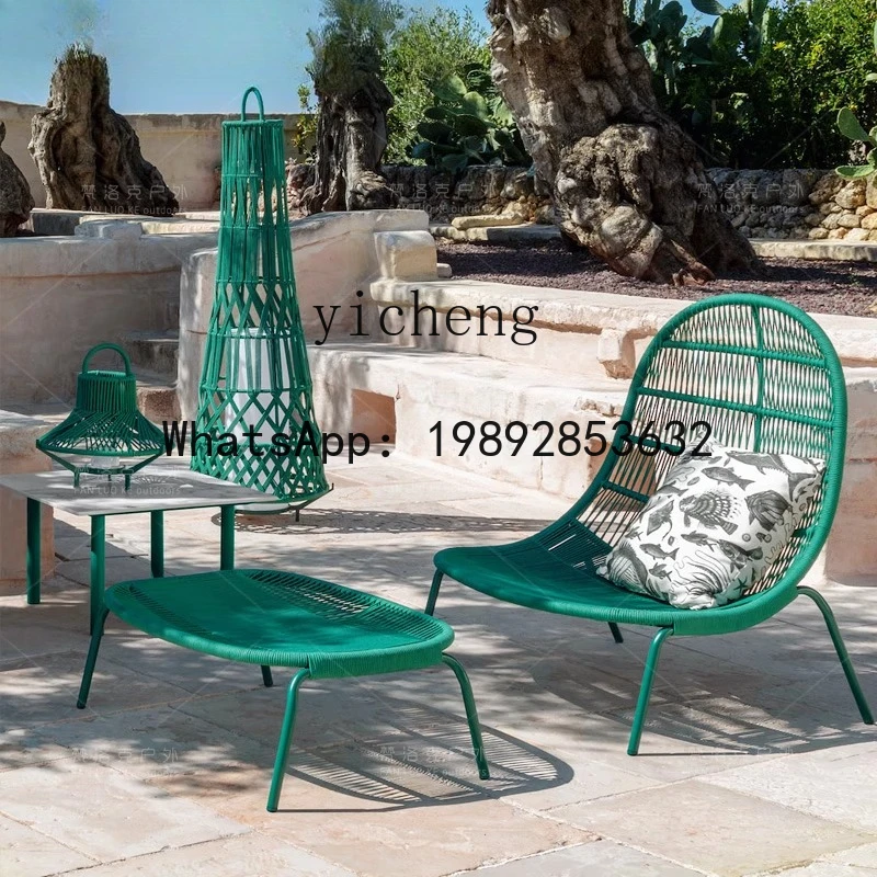 Casual Outdoor Rattan Sofa Home Decor Outdoor Courtyard Wear-resistant Rope Woven Sofa Recliner