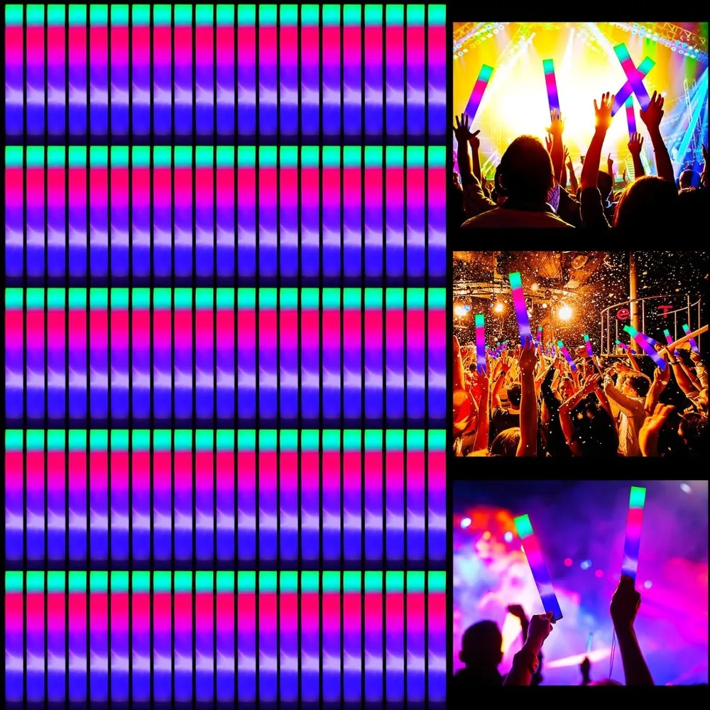 

200 Pcs Light up Foam Sticks LED Sticks Bulk with 3 Modes Colorful Flashing LED Strobe Sticks Glow in The Dark Party Supplies