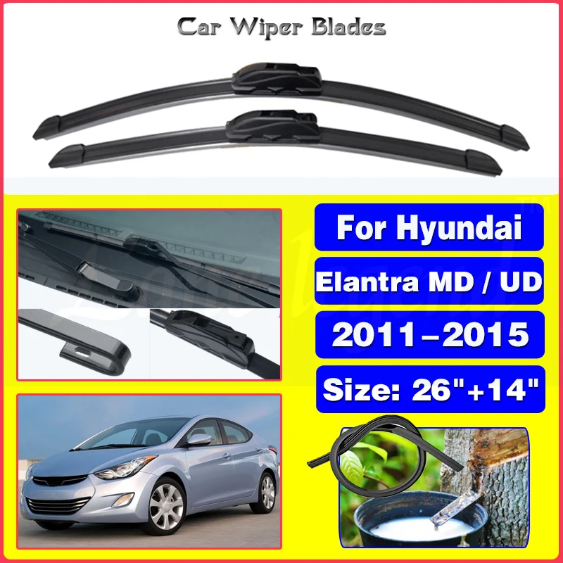 For Hyundai Elantra MD / UD 2011 2012 2013 2014 2015 Front Wiper Blades Brushes Cutter Accessories U J Hook 26\