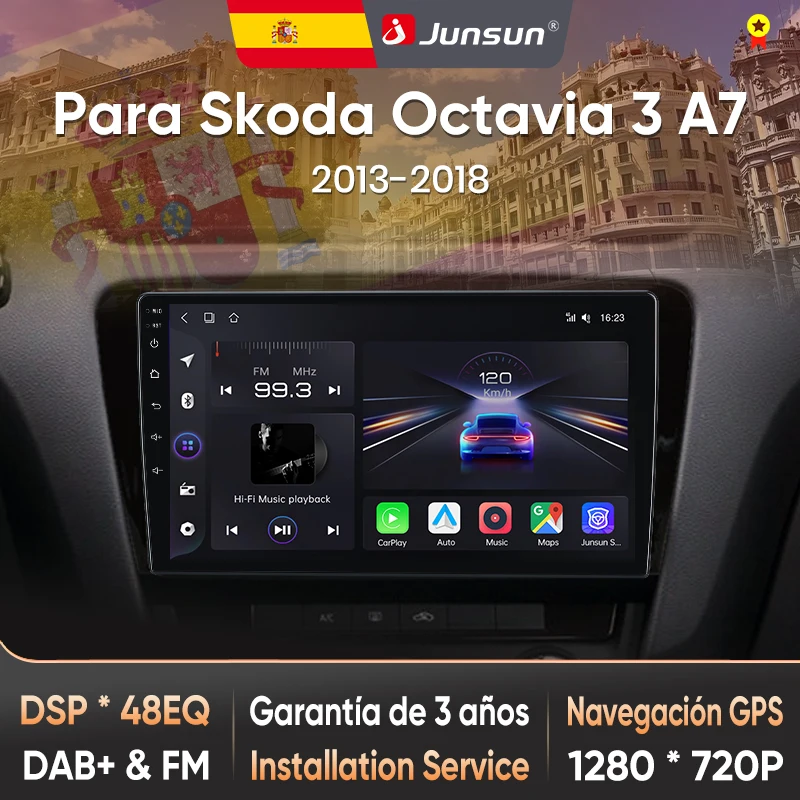 Autoradio Junsun con AI Vocale per Skoda Octavia3 A7 2013-2018, CarPlay Wireless, Android Auto, 2DIN con Bluetooth, DAB+, GPS, RDS