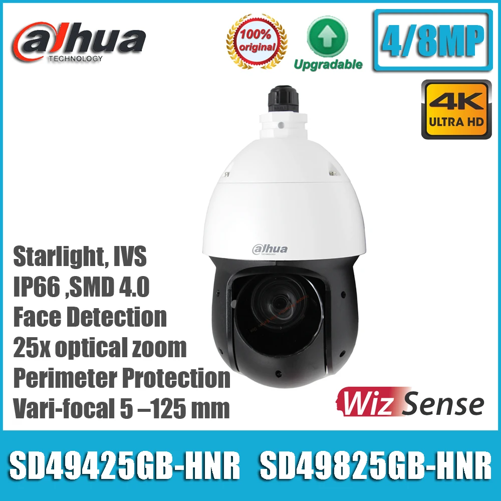 Original Dahua SD49425GB-HNR, SD49825GB-HNR 4/8MP 4K IP66 SMD 25x Starlight IR Face Detection Network PTZ Camera Speed Dome