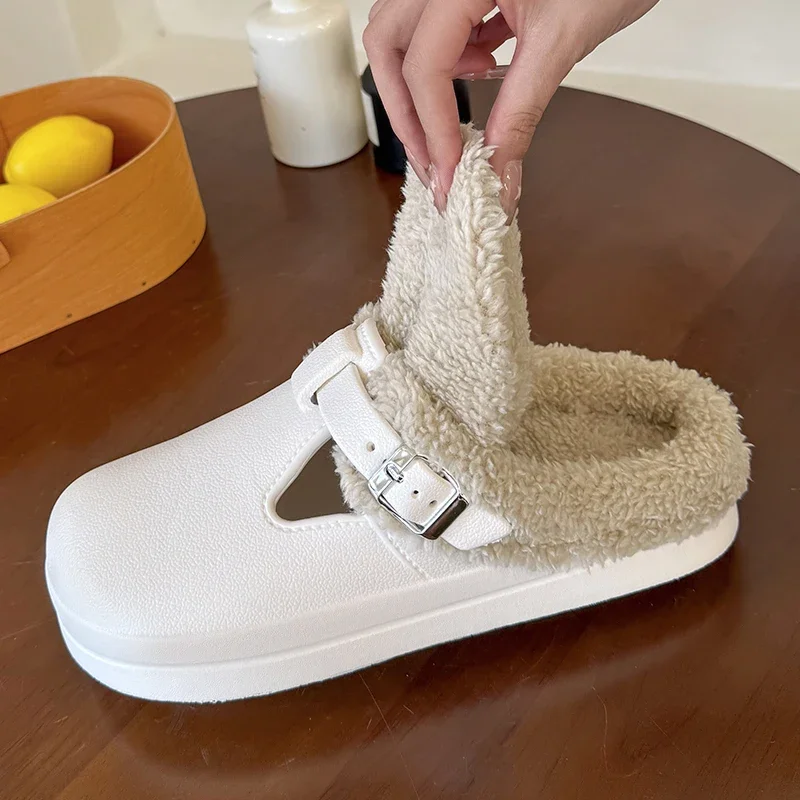 Waterproof Closed Toe Eva Birken Slippers 2025 Winter Warm Plush Home Slippers Woman Non Slip Flat Heels Indoor Cotton Shoes image 4