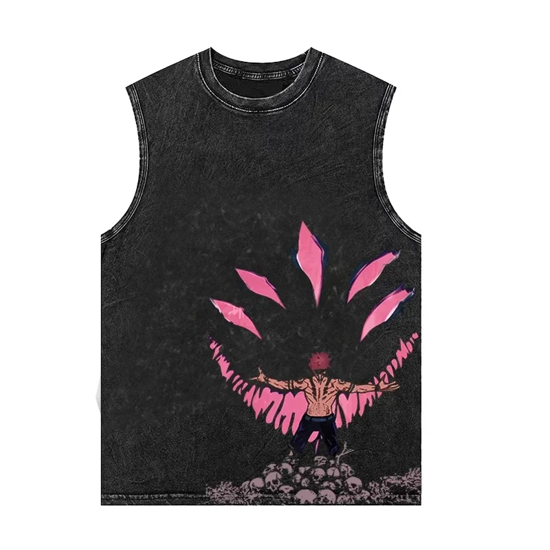 

Mens Womens Sleeveless Tank Top Summer Japanese Naruto Anime Short-Sleeved Vest Gym T-Shirt Vintage Washed Harajuku Street