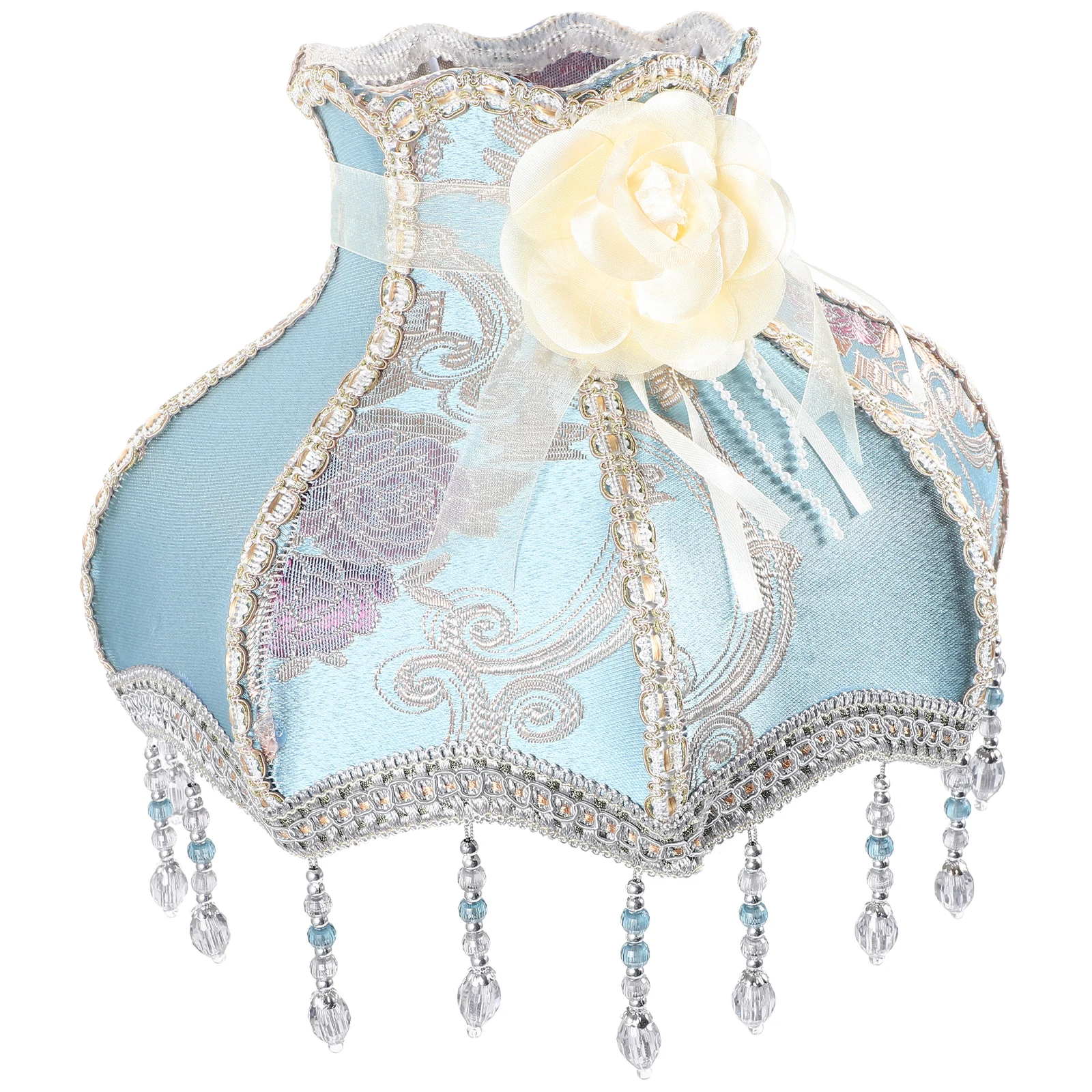 

Romantic Lace Lampshade Purple Lilac Print Princess Style High End Fabric Lampshades Vintage Desk Fringe Tassel Western Lighting