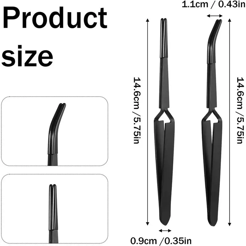 ABLK Stainless Steel PVC Coated Reverse Tweezers For Crafting, 4 Pcs Rubber Tipped Flat Tip Bent And Straight Tips