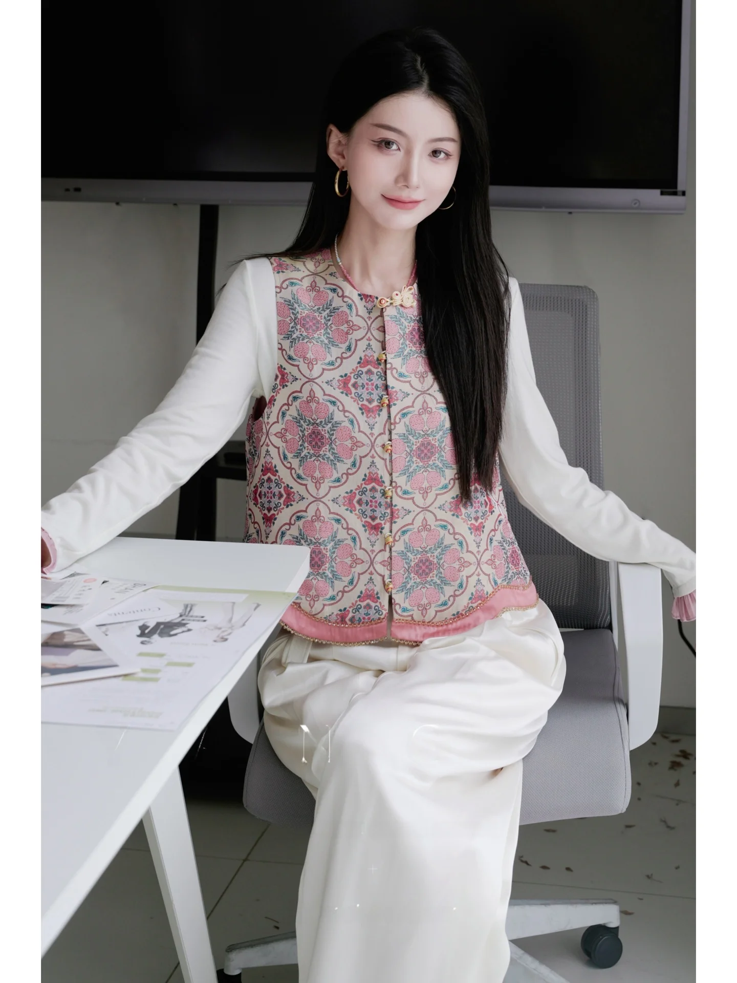 

New Chinese Sle Women'S Ma Veste Outerwear Top round Ne Buttoned Loose Fit Hanfu Upper Apparel Yang Gz Changan Lychee