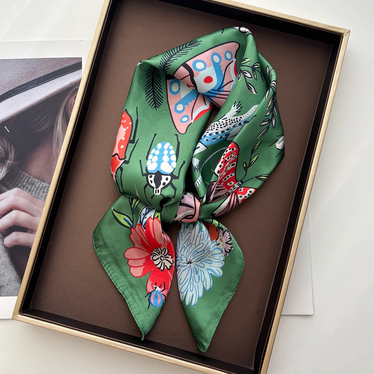 

Soft Stain Butterfly Print Square Scarf For Women Elegant Ladies Hijab Neckerchief Shawl Luxury Imitation Silk Scarves