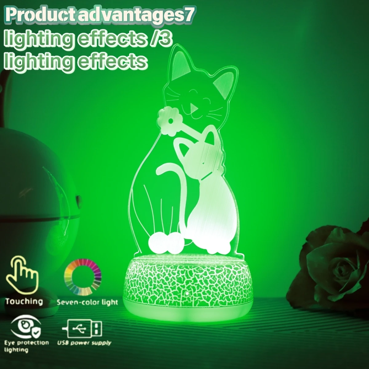 

3D Dreamy Hug Cat LED Night Light, Christmas Decorative Gift, USB Bedlight for Bedroom, Office Desktop Warm Atmosphere Light