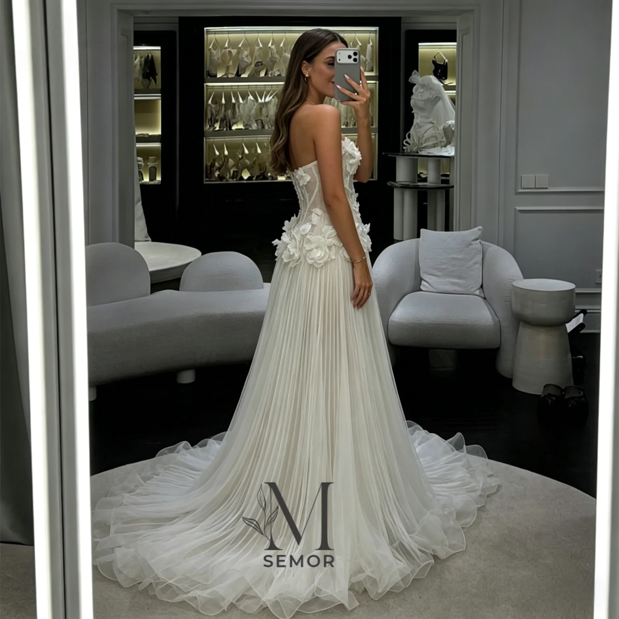 Semor Exquisite Lace V-Neck Sleeveless Wedding Dress 2026 Elegant A-line Pleat Applique Customized Sweep Train Robe De Mariée