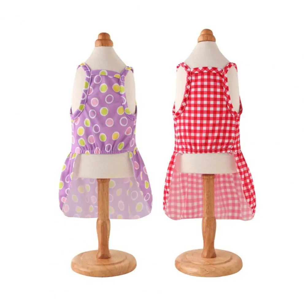 Summer Dog Dresses Plaid Dots Printing Bowknot Decor Puppy Dress Elegant Square Collar Kitty Clothes Outfits For Home Wear