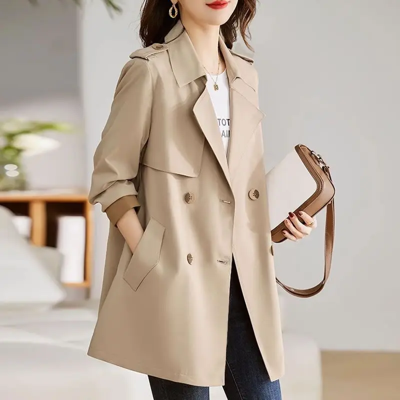 

2024 Spring Autumn New Trench Coat Women Korean Double Breasted Mid Long Khaki Overcoat Lining Windbreaker Female Outerwear Tops