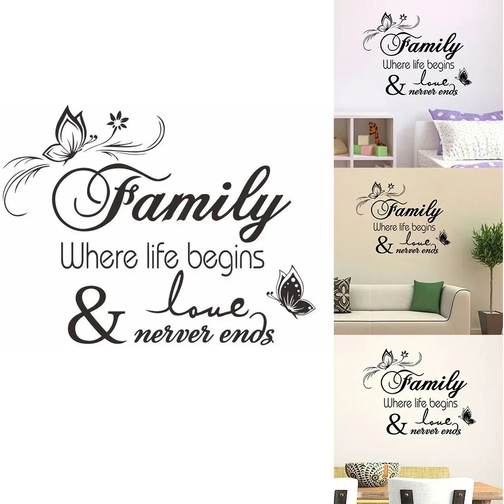 Family Wall Stickers  Removable For Bedroom Living Room Decoration Wall DecalsQuote Art Decal Mural Paper Butterfly Vines Home D