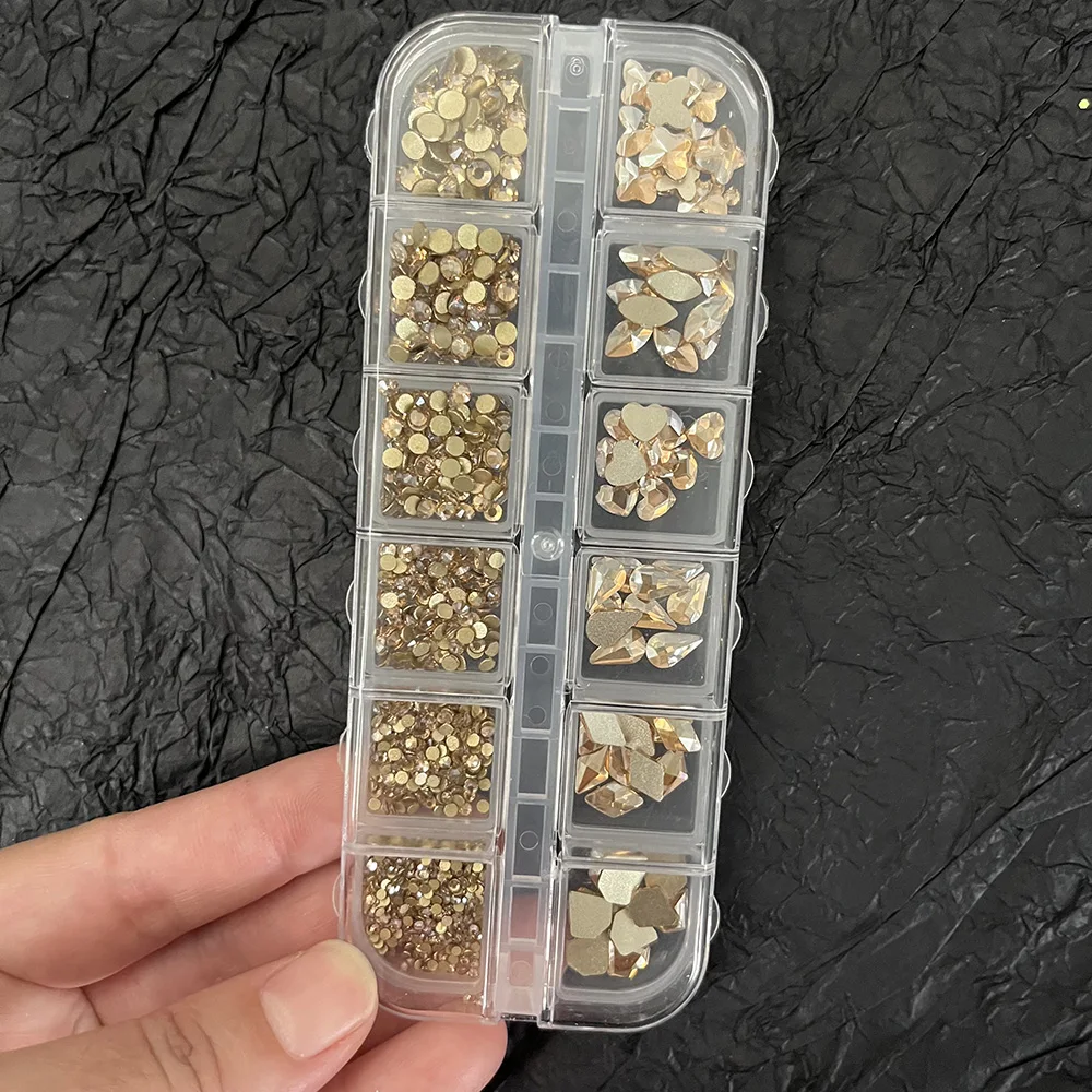 980-1020 pçs tamanho misto ab cristal arte do prego strass 12 grades brilhante ab diamante encaixotado não-hotfix laser glitter ab manicure vidro