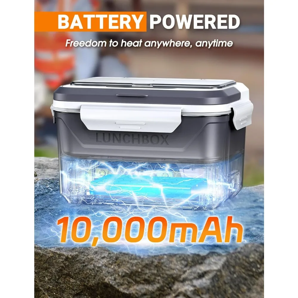 صندوق غداء كهربائي محمول للرجال - سعة 1.3 لتر، مقصورتين مع فواصل قابلة للإزالة