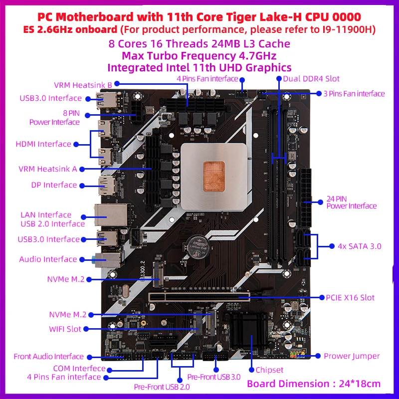 Imagem -02 - Erying-diy Gaming pc Motherboard Kit com Cpu Onboard 11th Core 2.6ghz Semelhante a i9 11900h Pcs 8gb 3200mhz 512gb Nvme M.2