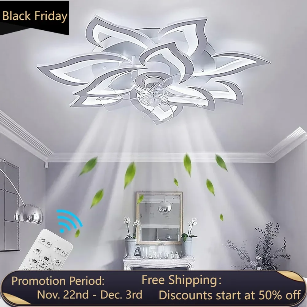 31.1-inch Ceiling Fans with Lights and Remote, Chandelier Ceiling Fans with 3 Color, 6 Speeds, Indoor Flush Mount Ceiling Fans