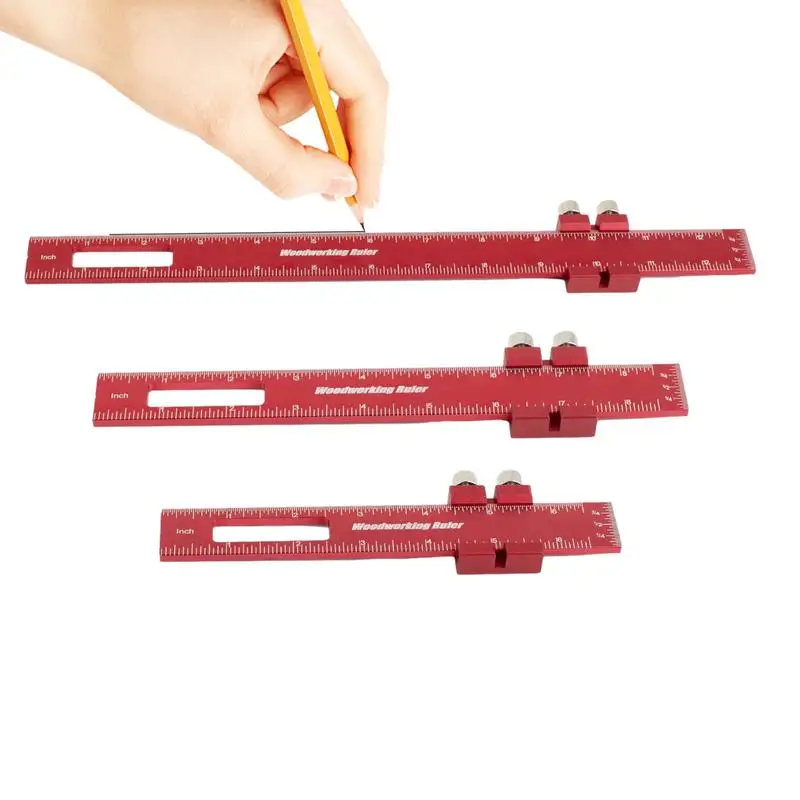 

Woodworking Square 3PCS Aluminum Slide Ruler Woodworking Slide Stop Scriber Pocket Ruler With Stops Pocket Ruler Measuring Tool