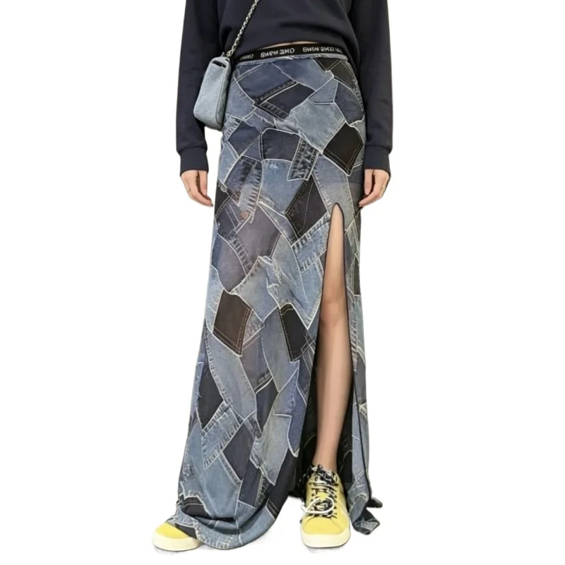 French Retro Chiffon Plaid Printing Skirt Women' 2026 Summer New High-waisted Split-ends and Thin Long Skirt Temperament Commute