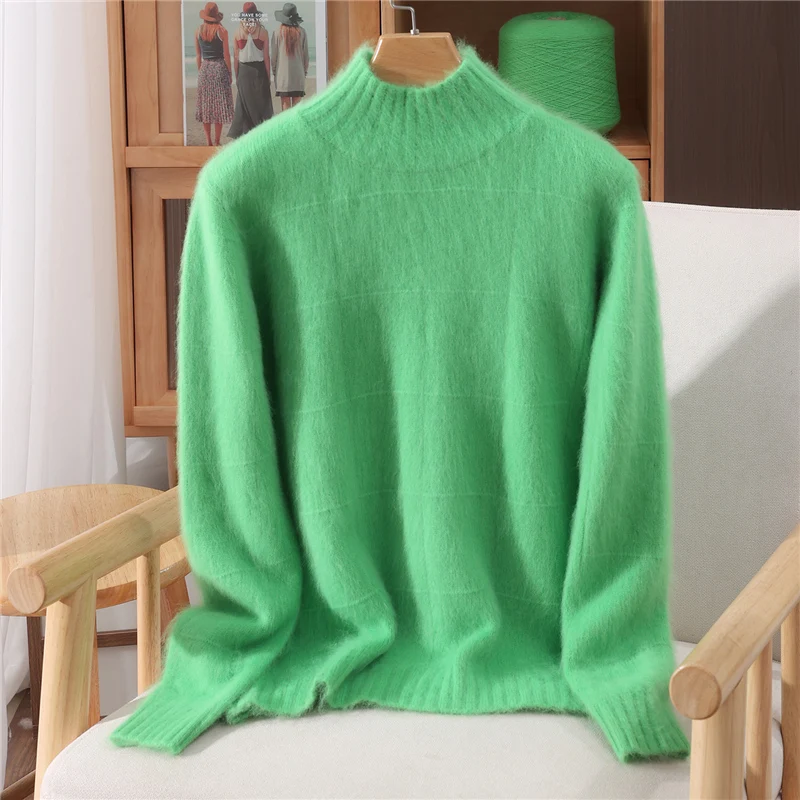 Осень-зима 2022, женский свитер из 100% норки и кашемира, пуловер с воротником-стойкой, базовая повседневная мягкая теплая нижняя одежда, норковые кашемировые топы