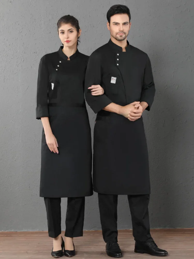 زي عمل للطهي بأكمام طويلة، ملابس علوية لخدمة الطعام، زي طاهٍ للمطاعم والفنادق والشواء، زي طاه المطبخ، معاطف الزي