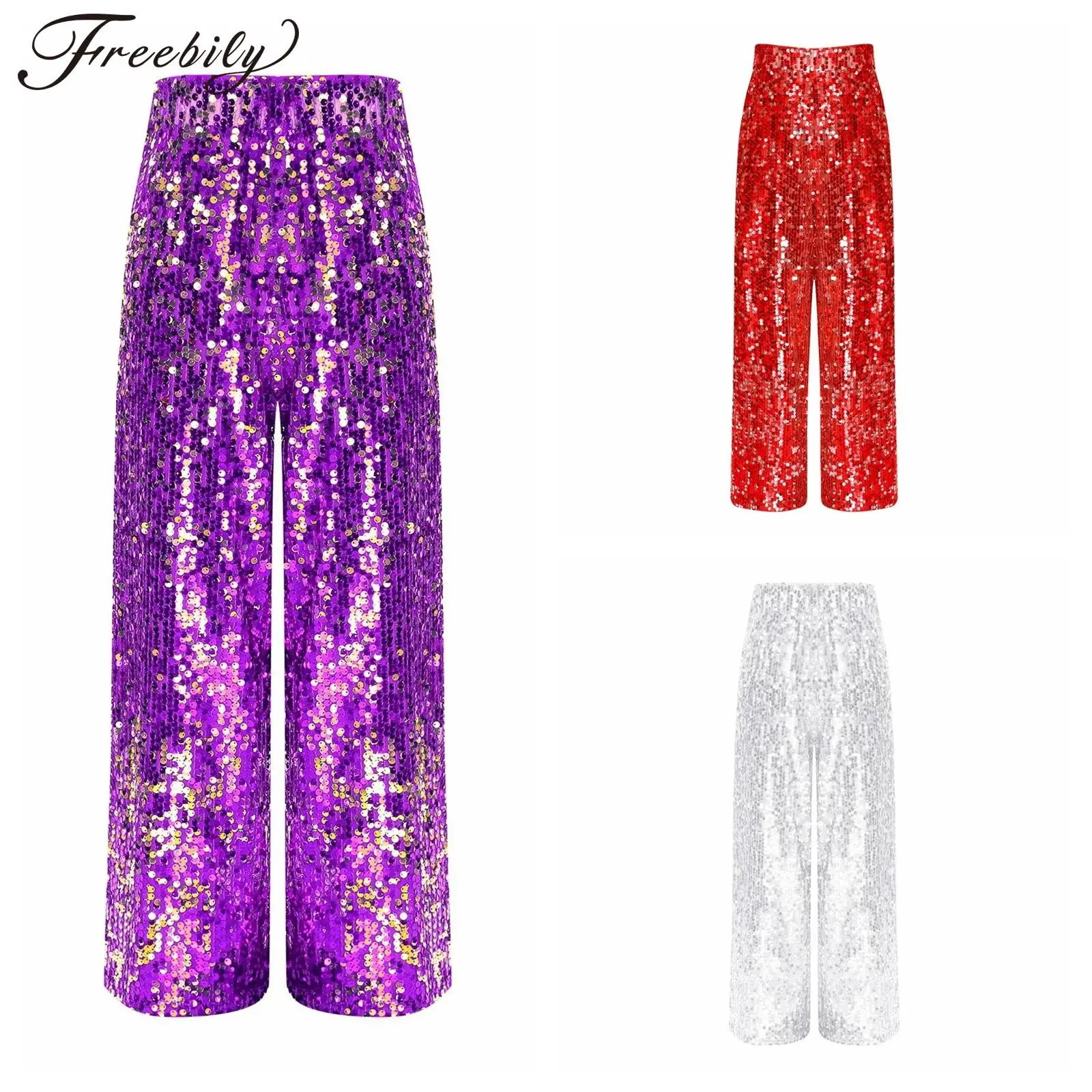 Costume de danse Jazz à paillettes pour filles, pantalon Long brillant, ample, à la mode, pour Festival, spectacle sur scène, Hip Hop