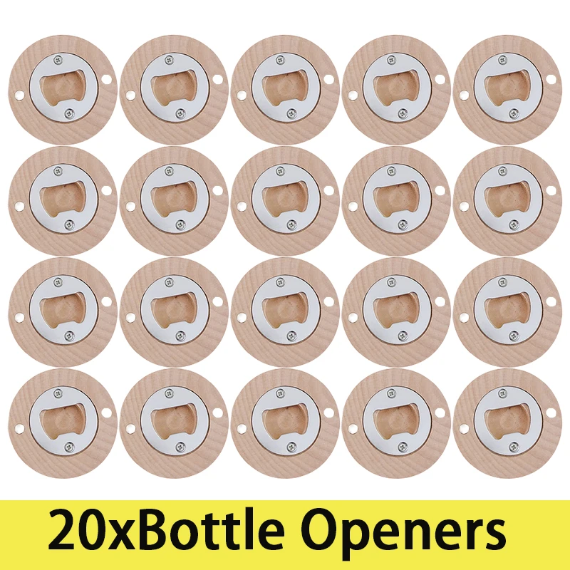 20Pcs Round Bottle Opener Fridge Magnet Wooden Magnetic Beer Openers Party Favor Wedding Gift Souvenir For Guest