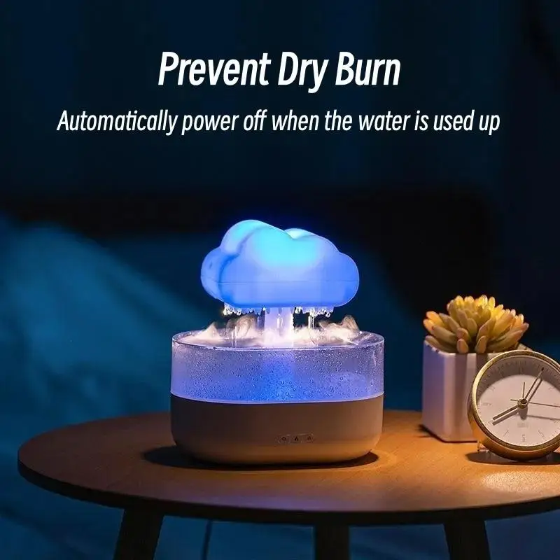 2024 New Water Drip Sound Cloud Raindrop Humidifier Adjustable Water Flow Speed 7 Color Light Rain Frop Cloud Humidifier