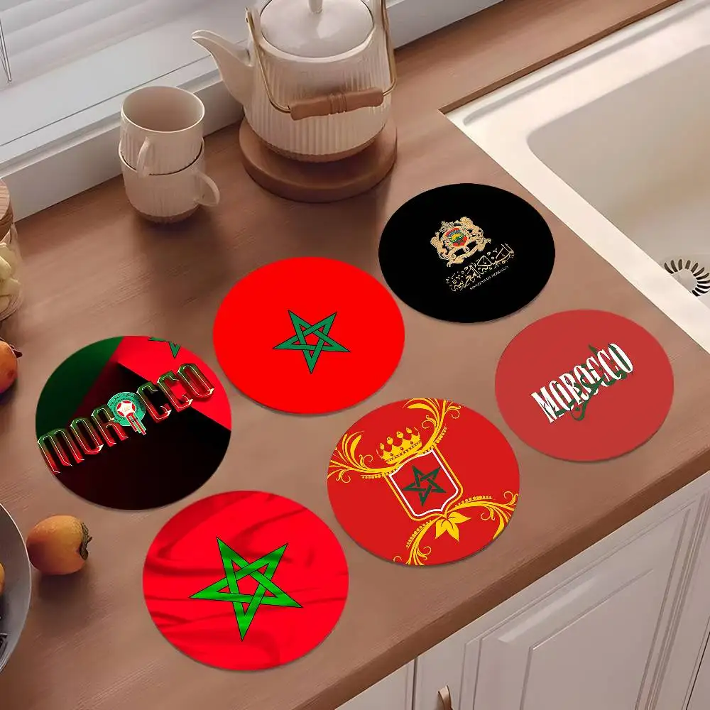Morocco Map Flag Coasters 10cm Round Wooden Suitable For Drinks Tea Coffee Home Gift Choice Holidays