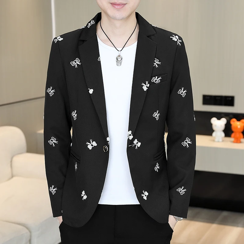 Fashion trend Butterfly Print Men Blazer Jacket Design Spring Autumn Stylish Casual Male Slim Fit Suit Jacket Coat