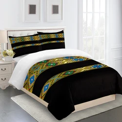 European and American Style Moroccan Bohemian Style Black Gold Stripe Bedding 3 Piece Set of 1 Quilt Cover 2 Pillowcases