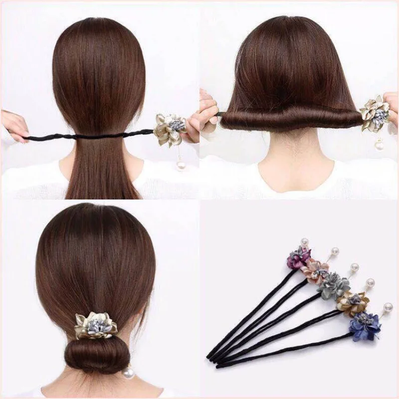 Korean Bun Maker Maruko Hairstyles Elegant Bud Chiffon Flowers Making Long Tools Sweet Headband Hairbands Hair Accessories