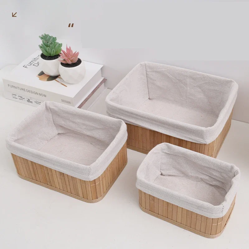 

3pcs Creative New Handmade Bamboo Weaving Basket Miscellaneous Storage Home Box Desktop Miscellaneous Toy Clothing Storage Box