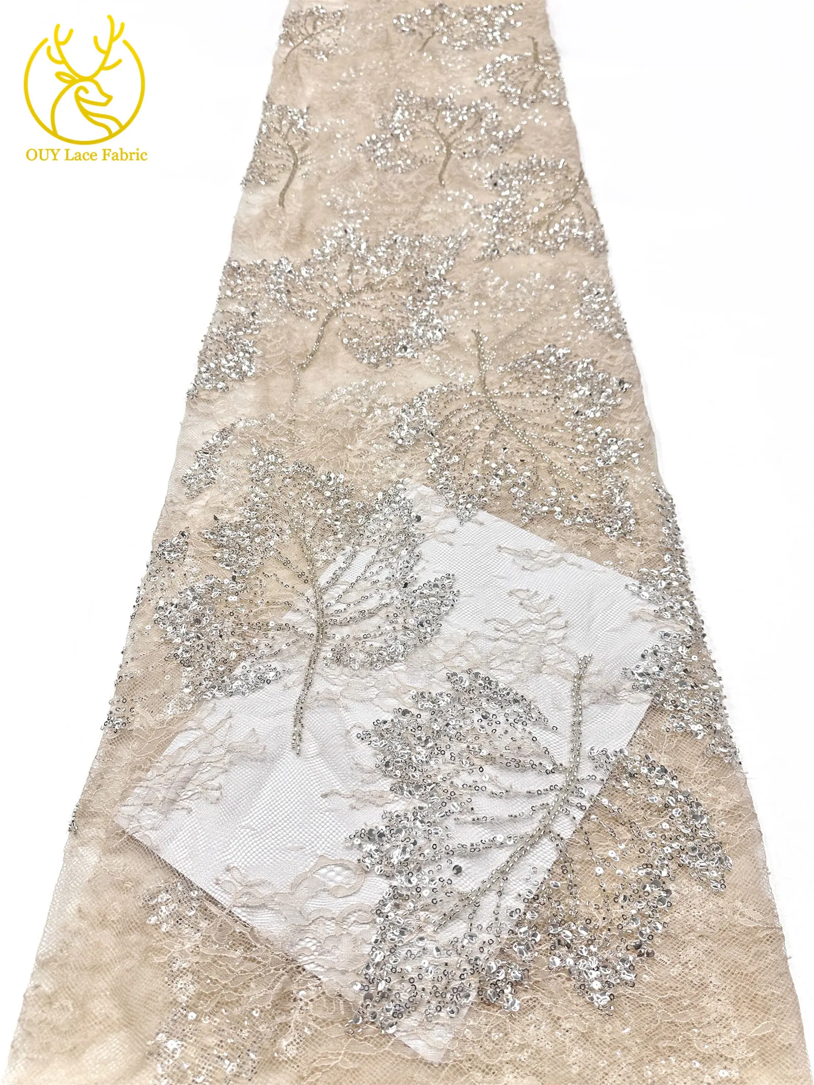 Weinroter afrikanischer bestickter Perlen-Spitzenstoff, 5 Yards, französisches Blattmuster, Pailletten-Tüll-Spitzenstoff für Hochzeits- und Partykleider – Detail 17