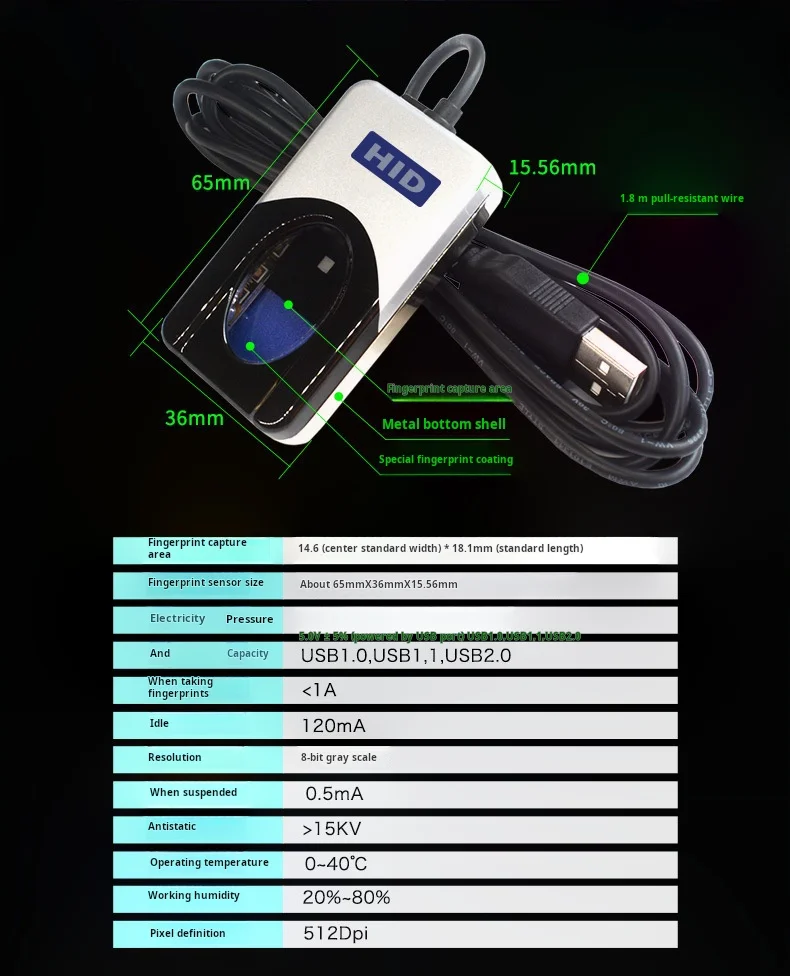 Imagem -06 - Usb Fingerprint Reader Sensor Scanner de Impressão Digital Biométrico Livre Digital Persona u São u 4500 Api Sdk