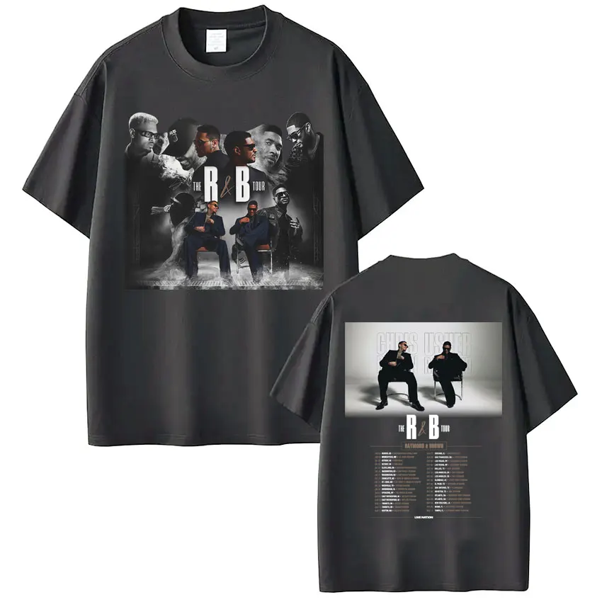 Rapper Chris Brown und Usher Raymond R&B 2026 Tour T-Shirts Herren Hip-Hop Mode Hipster T-Shirts Lässige 100% Baumwolle Fan-T-Shirts – Detail 12