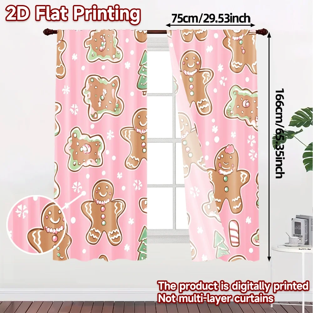 2pcs,Curtains Cute Gingerbread Christmas (2) Modern Curtain Modern Yarn Curtains Room Decor Ldeal for Room, Kitchen, Study,