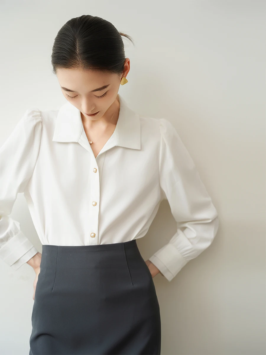 

Женская атласная блузка Achu Ele с длинным рукавом, на пуговицах, новый дизайн, удобная для работы, профессиональный топ