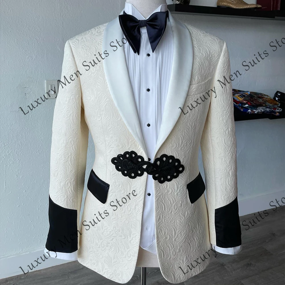 

Elegant Splicing Suits for Male 2 Pieces Jacquard Tuxedos Evening Dinner Outfit Men Prom Customized Blazer Pants zomerset heren