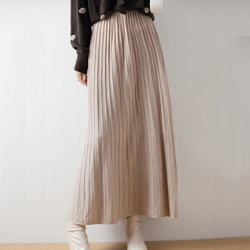 Wool women fashion solid pleated mini skirt slim stretch waist women fashion women skirt