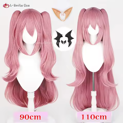 Anime Krul Tepes Cosplay Wig 110cm Long Pink Wig With 2 Ponytail Clip Heat Resistant Synthetic Hair Halloween Wigs + Wig Cap