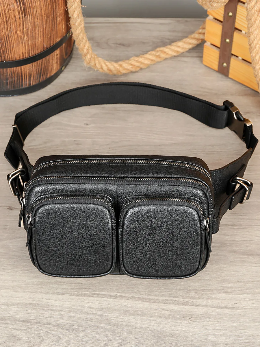 Fanny Pack de couro genuíno para homens e mulheres, bolsa de cintura, organizador com cinto ajustável, grande capacidade, vários bolsos