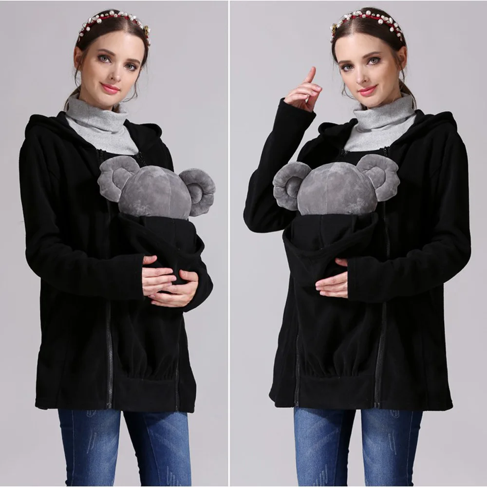 Sepzay Women\'s Fleece Zip Up Maternity Kangaroo Baby Carrier Hoodie for Baby Mom Maternity Kangaroo Hooded Jacket Coat