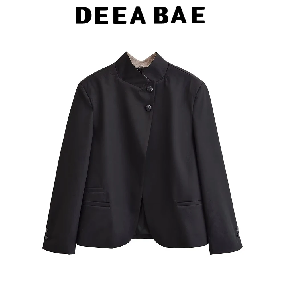 

DEEABAE Женская одежда в европейском и американском стиле, новинка 2026 года, модный универсальный пиджак с высоким воротником и декоративной пряжкой