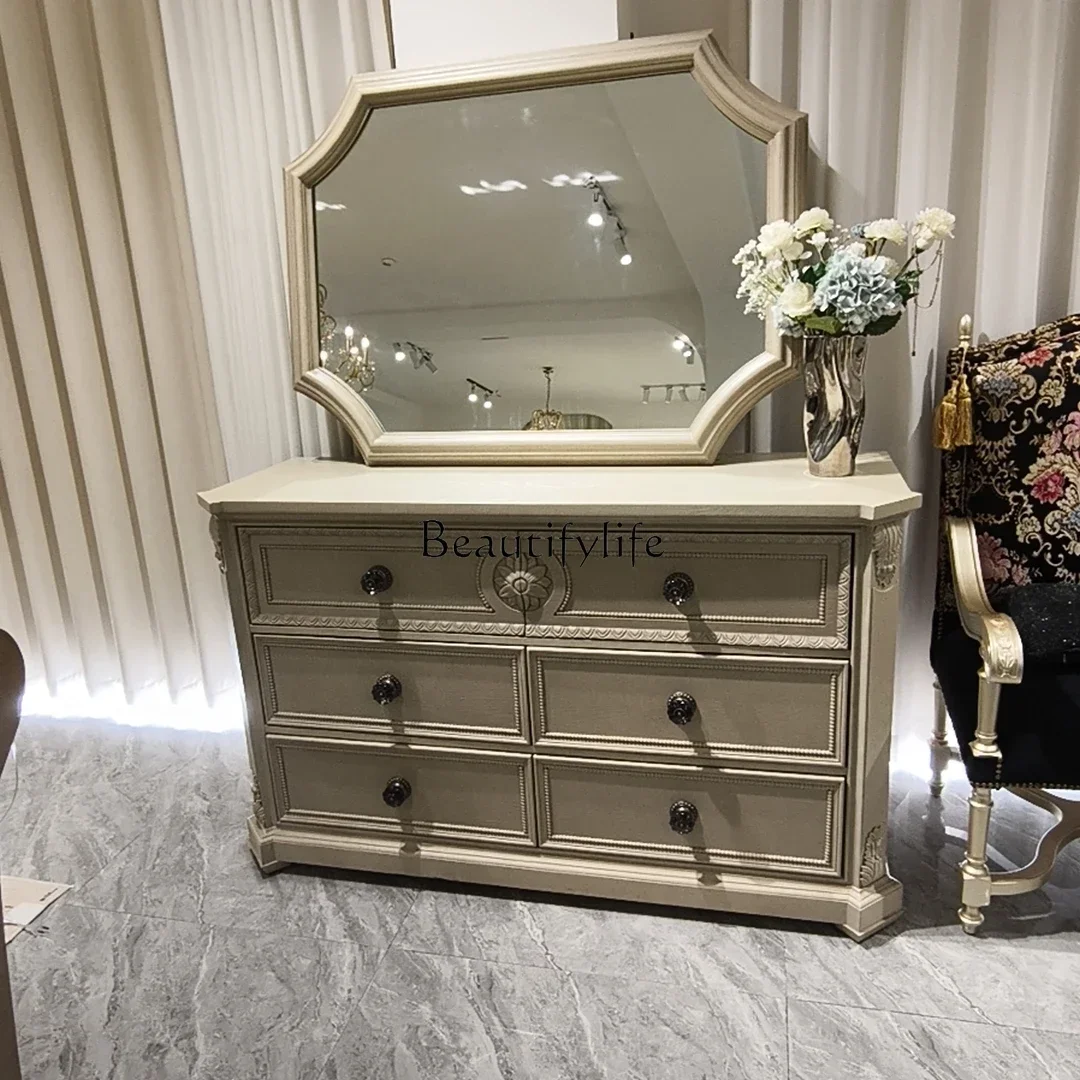 

2 yj15 American light luxury solid wood chest living room household solid wood carving flower dining side cabinet