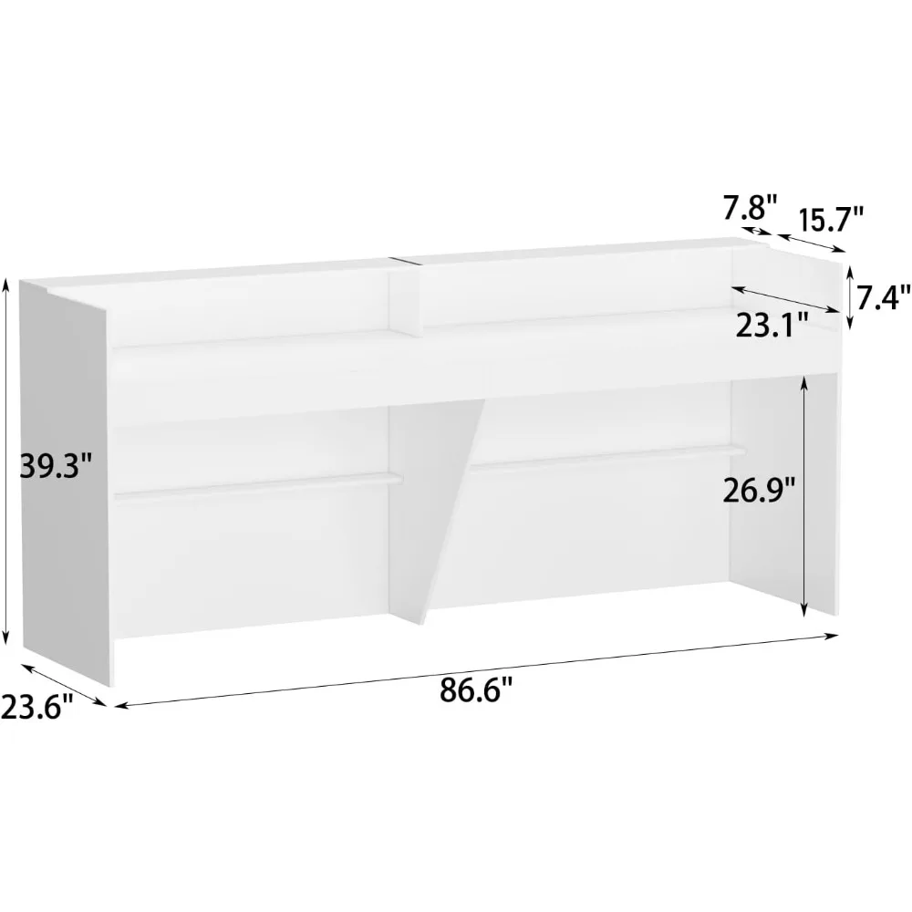 Extra Long Reception Desk with Drawers, Modern Pattern, Office Desk Reception Counter Table 2 Person, White