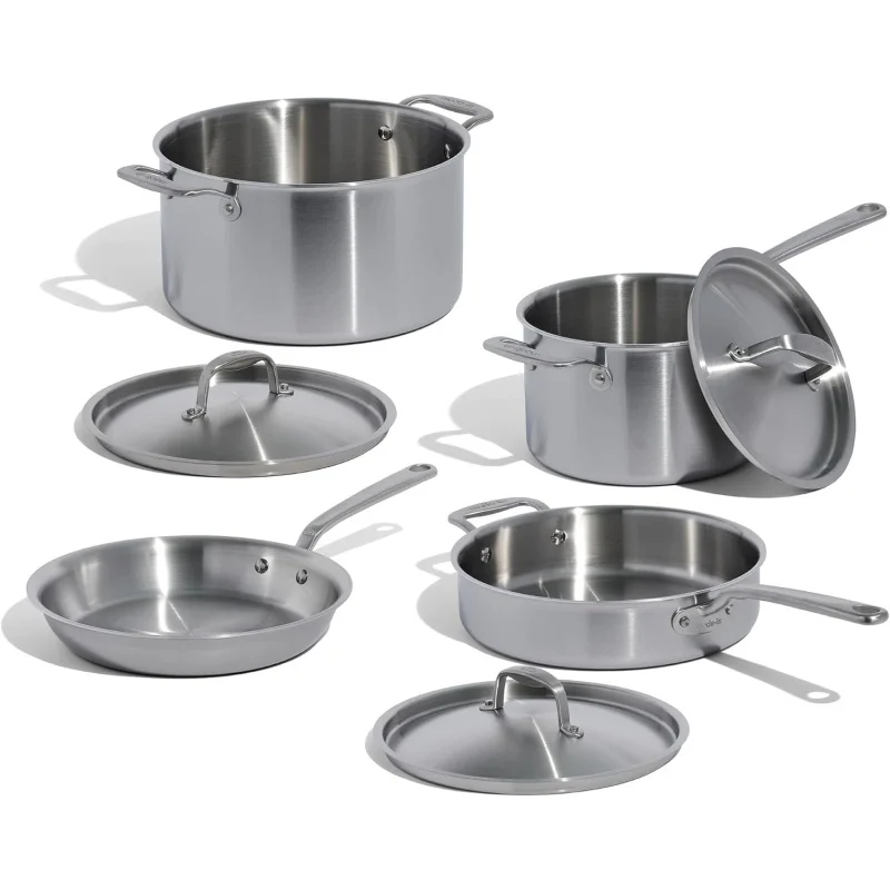 

Piece 5-Ply Stainless Clad Cookware Set, Professional Induction Compatible Pots & Pans with Frying Pan, Saucepan, Saute Pan