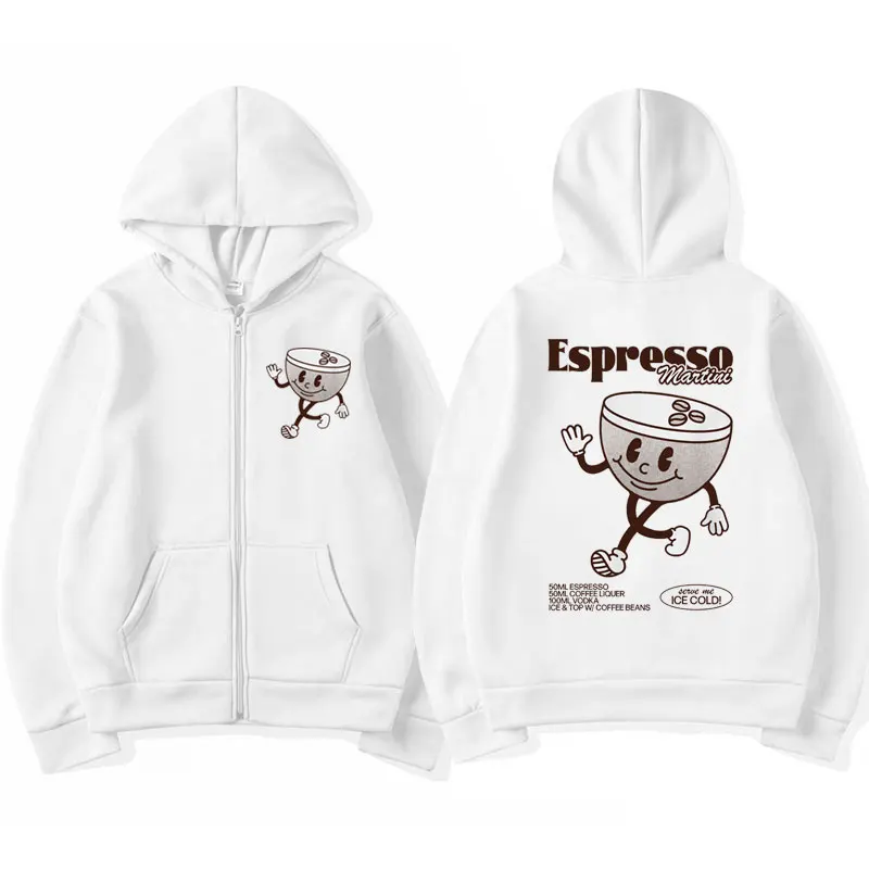 Funny Espresso Martini Cocktail Print Zip-up Hoodie Fall Winter Fleece High Quality Zipper Jacket Men Women Coat Sweatshirts
